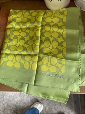 Vintage Coach Signature C Satin Scarf Green Lime Rhinestone Logo Y2K
